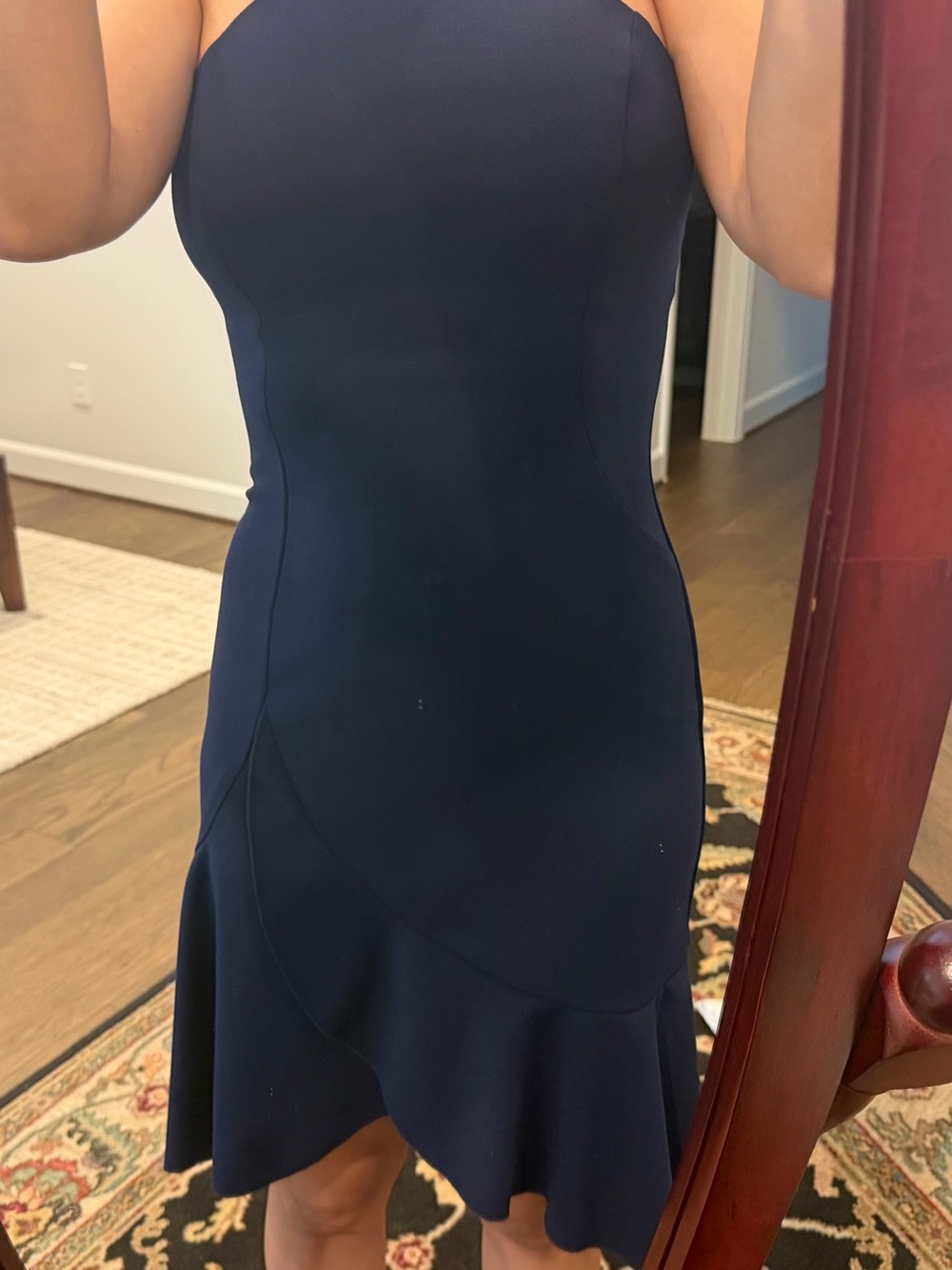 Teeze Me Navy Strapless Ruffle-Hem Midi Dress